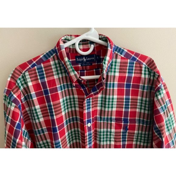 Ralph Lauren Large Red/Green/Blue Plaid Button Down Cotton Dress or Casual Shirt - Picture 4 of 9